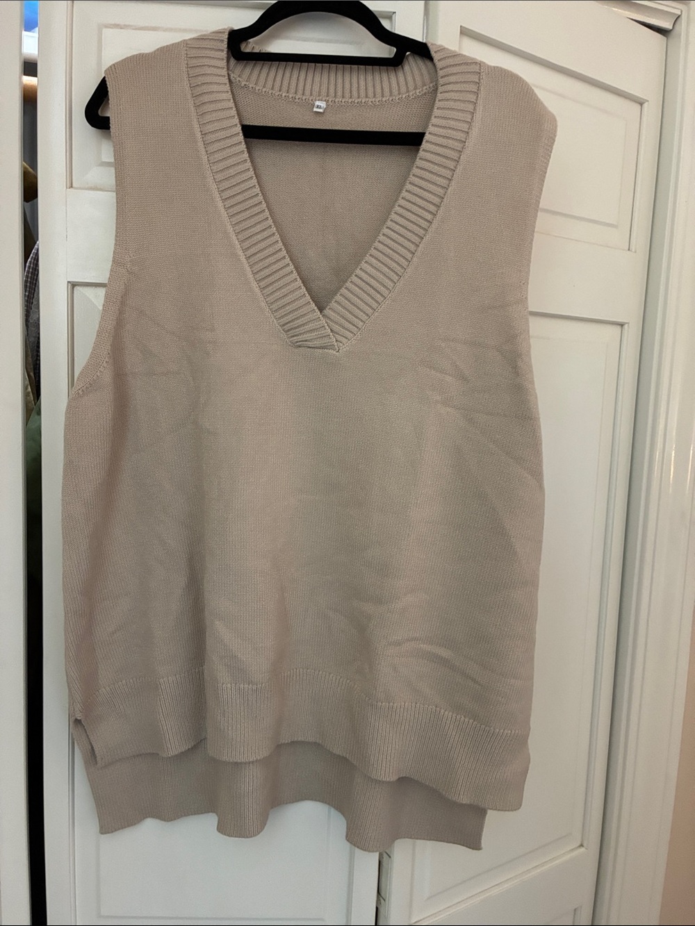 Neutral Beige V-Neck Knit Sweater Vest